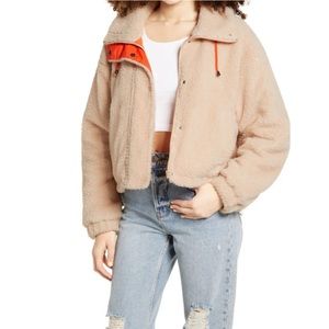 BP Neon Faux Shearling Bomber Jacket